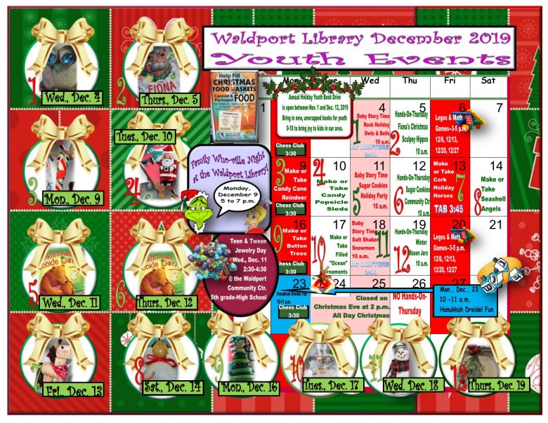 Waldport Library December 2019 youth events calendar