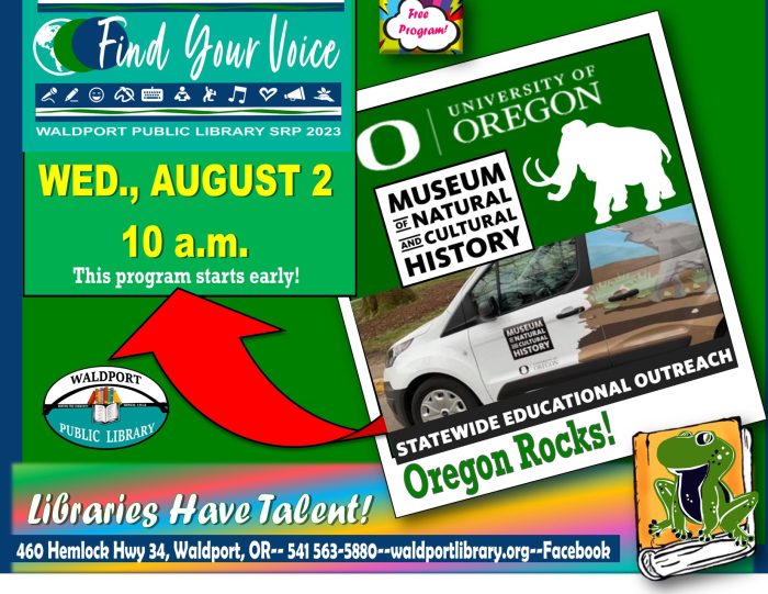 Summer reading 2023 Wednesday performers reader boards U of O Oregon Rocks Museum jpg